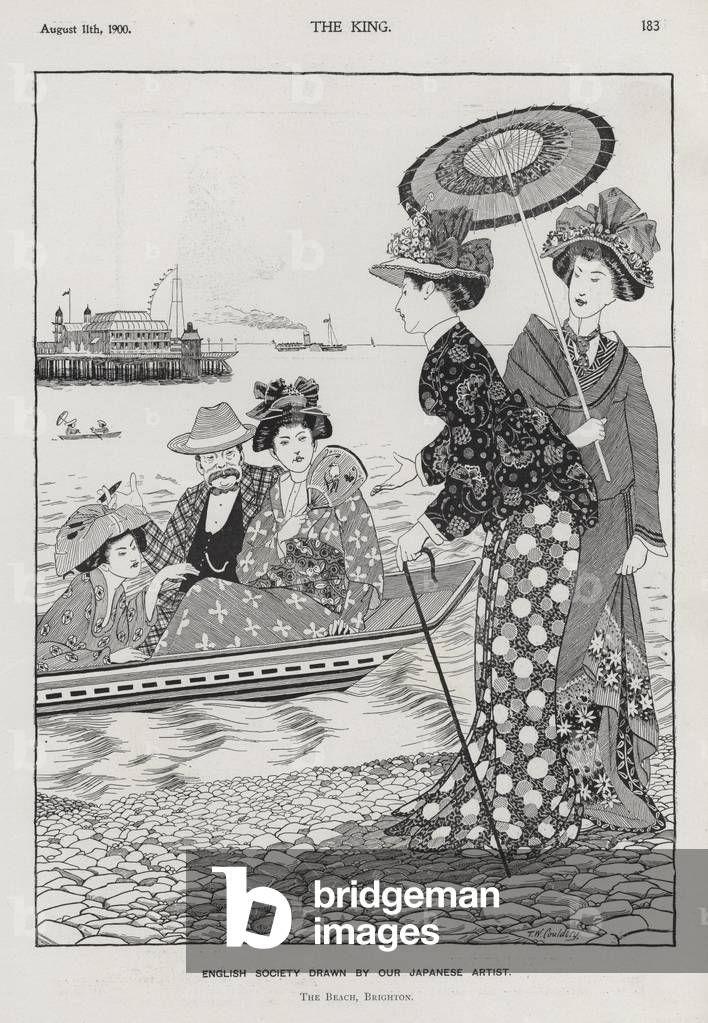 English society drawn by a Japanese artist: the beach, Brighton (engraving)