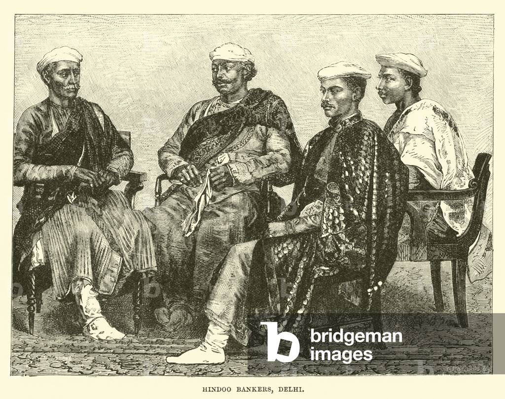 Hindoo bankers, Delhi (engraving)