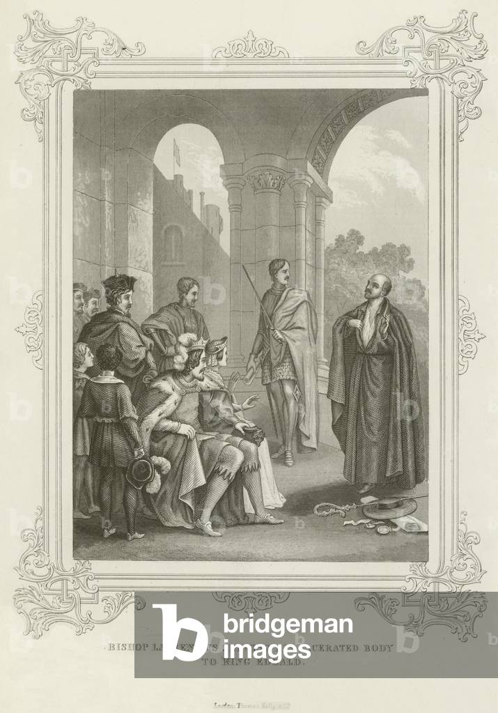 Bishop Laurentius shewing his lacerated body to King Edbald (engraving)