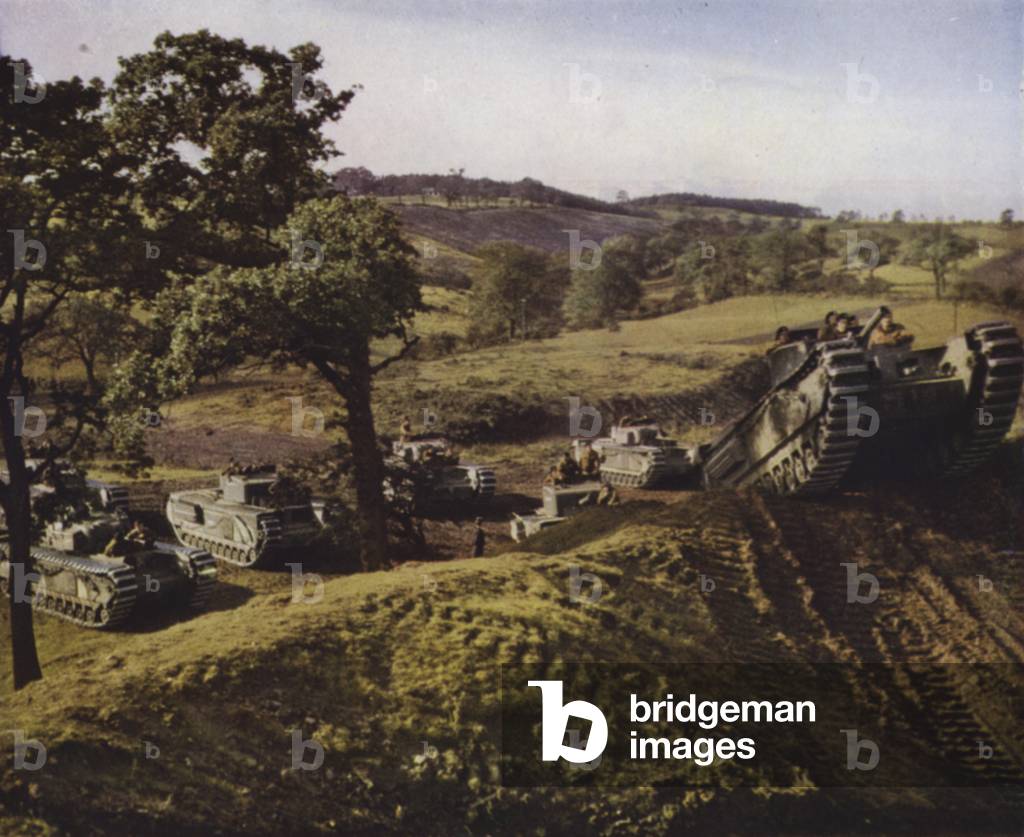 Churchill tanks on manoeuvres in the British countryside, World War II, c1941-c1945 (photo)