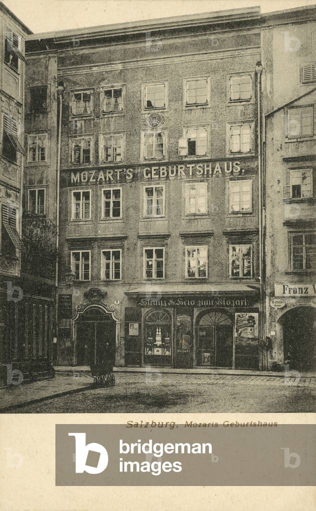 Wolfgang Amadeus Mozart's birthplace, Salzburg (b/w photo)