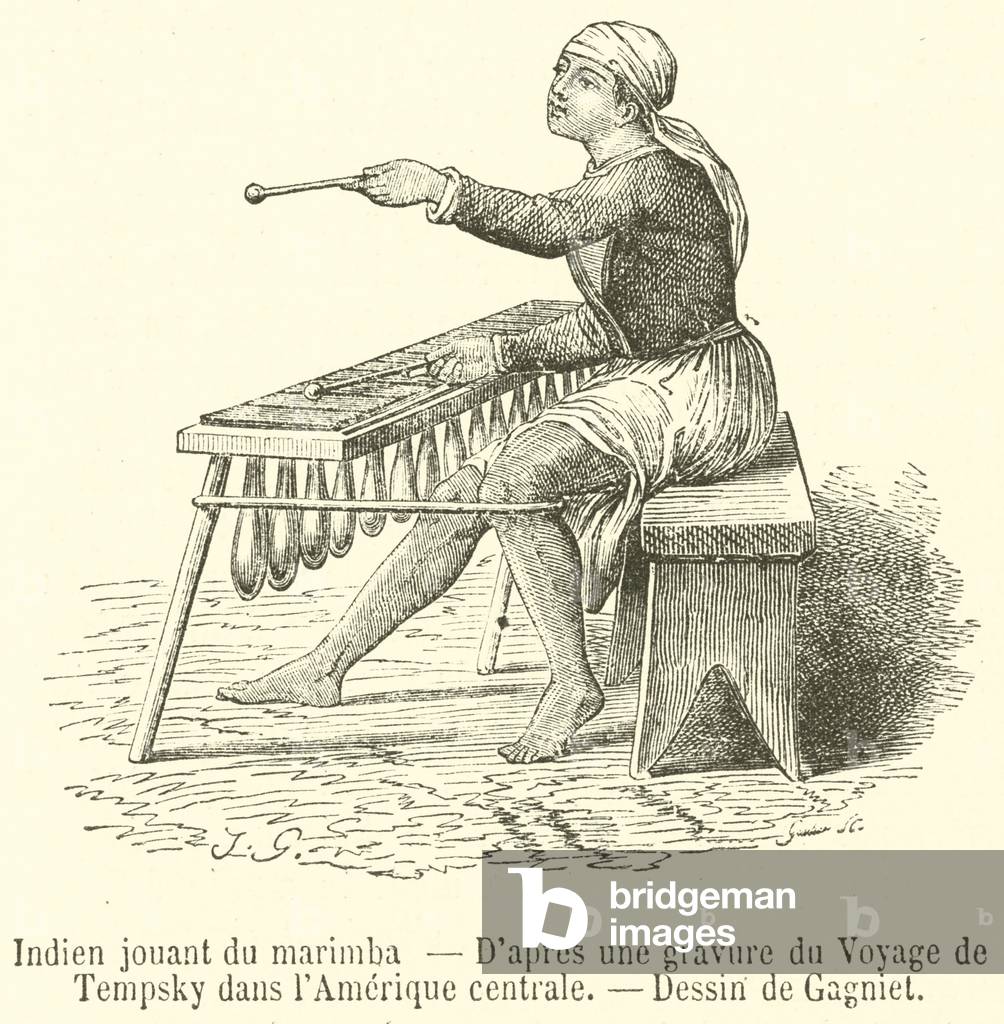 Indien jouant du marimba (engraving)