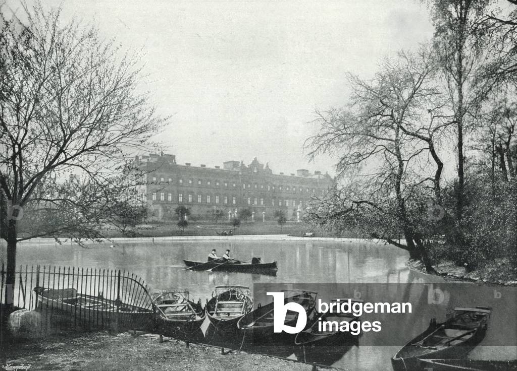 Buckingham Palace, from St. James's Park (b/w photo)