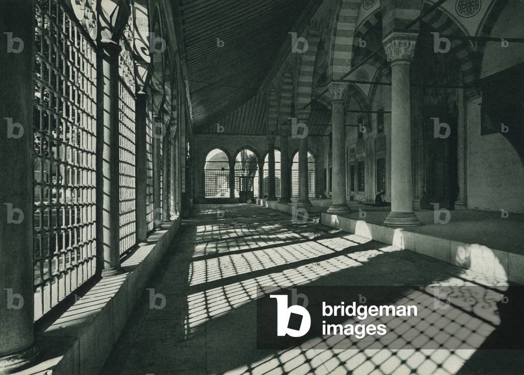 Istanbul: Uskudar'da bir cami, Vestibule of a Mosque at Uskudar (b/w photo)