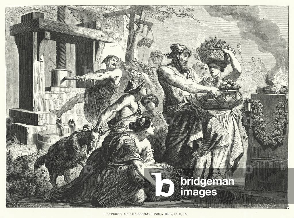 Prosperity of the Godly, Proverbs III, 9, 10, 16, 17 (engraving)