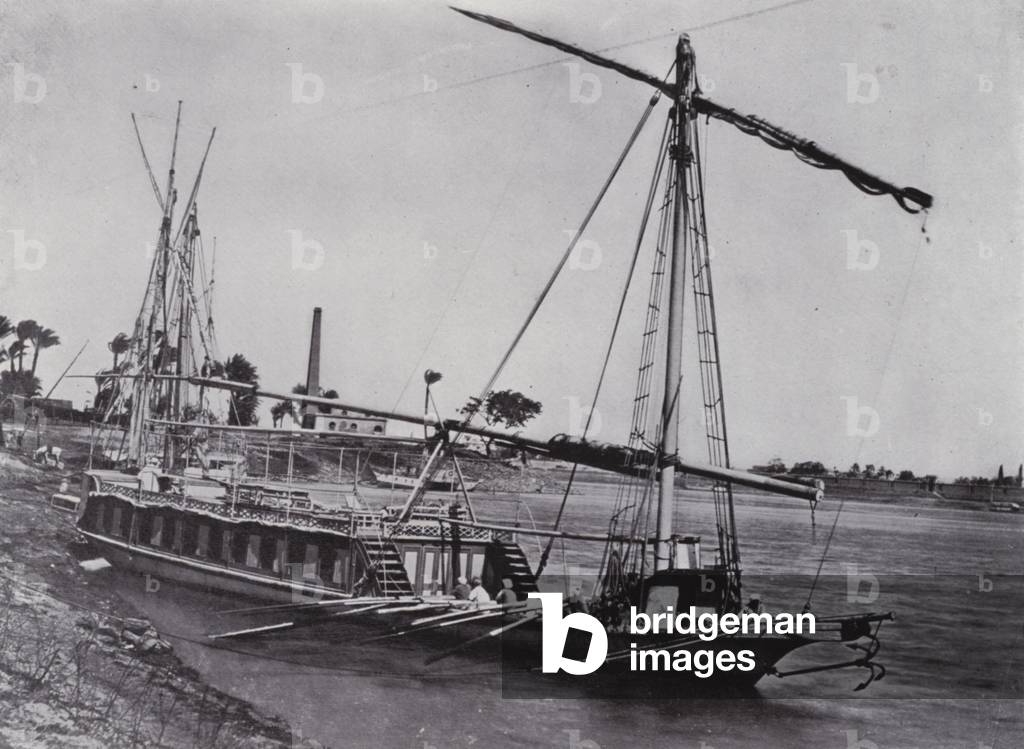 Egypt: Dahabeah on the Nile (b/w photo)