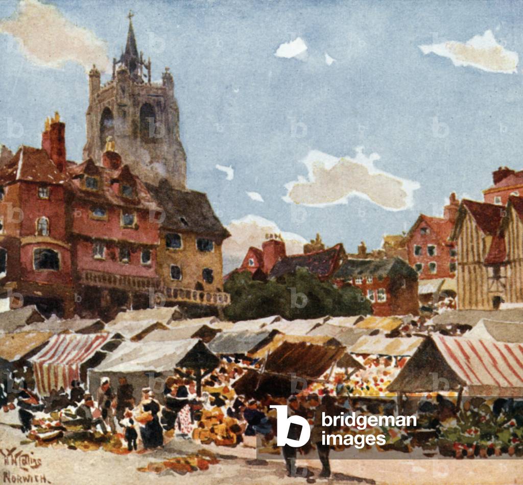 Norwich, the Market Place (colour litho)
