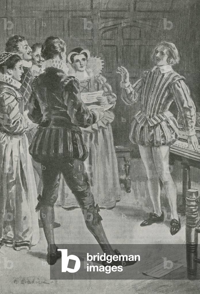 William Byrd listens to his madrigal (litho)