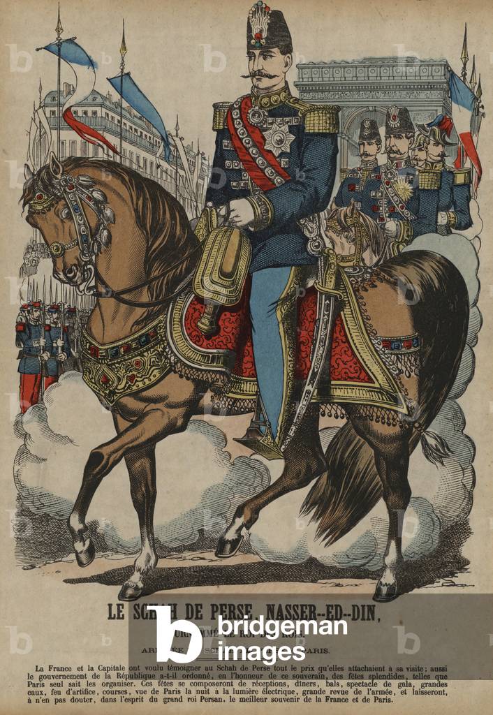 Visit of Naser al-Din, Shah of Persia, to Paris, 1873 (coloured engraving)