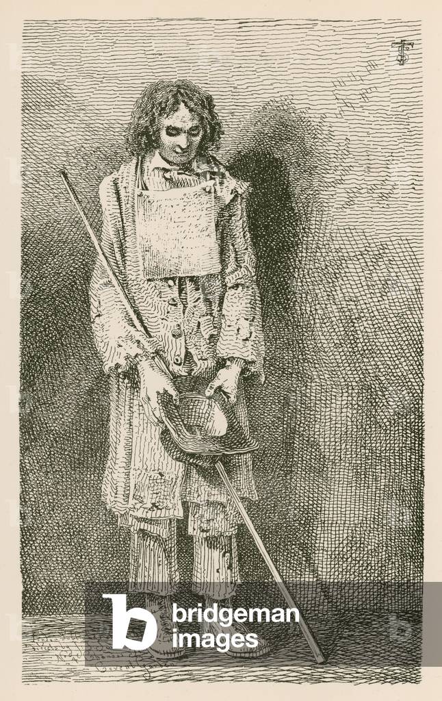Tall blind beggar, with a long staff (engraving)
