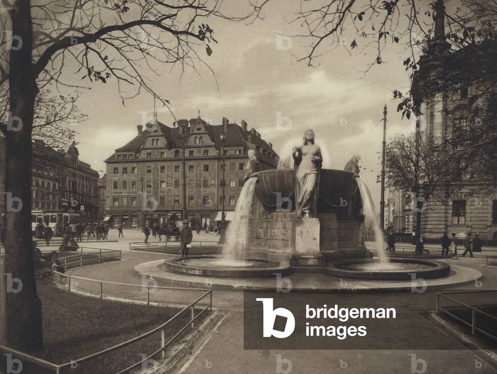 Munchen / Munich: Normenbrunnen am Karlsplatz (b/w photo)