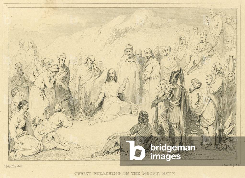 Christ preaching on the mount, Matthew V (engraving)
