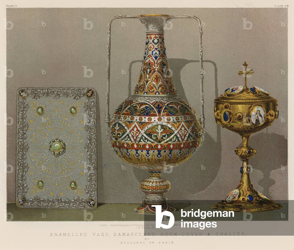 Enamelled Vase, Damascened Book-Cover and Chalice by Rudolphi of Paris (chromolitho)