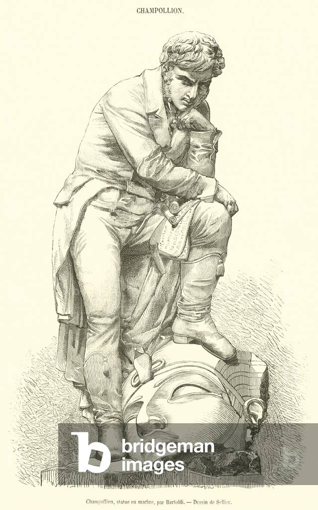 Champollion, statue en marbre (engraving)