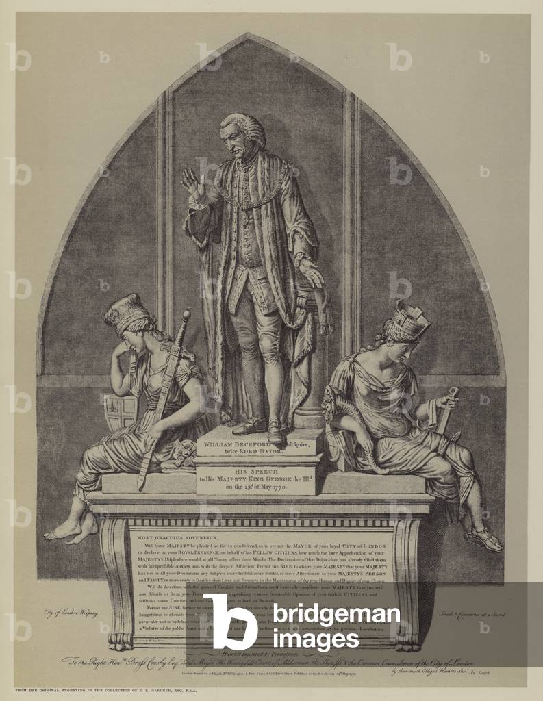 Monument to William Beckford, twice Lord Mayor of London, by John Francis Moore, Guildhall, City of London (litho)