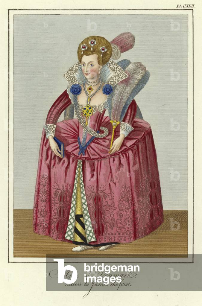 Anne of Denmark, Queen to James I of England (coloured engraving)