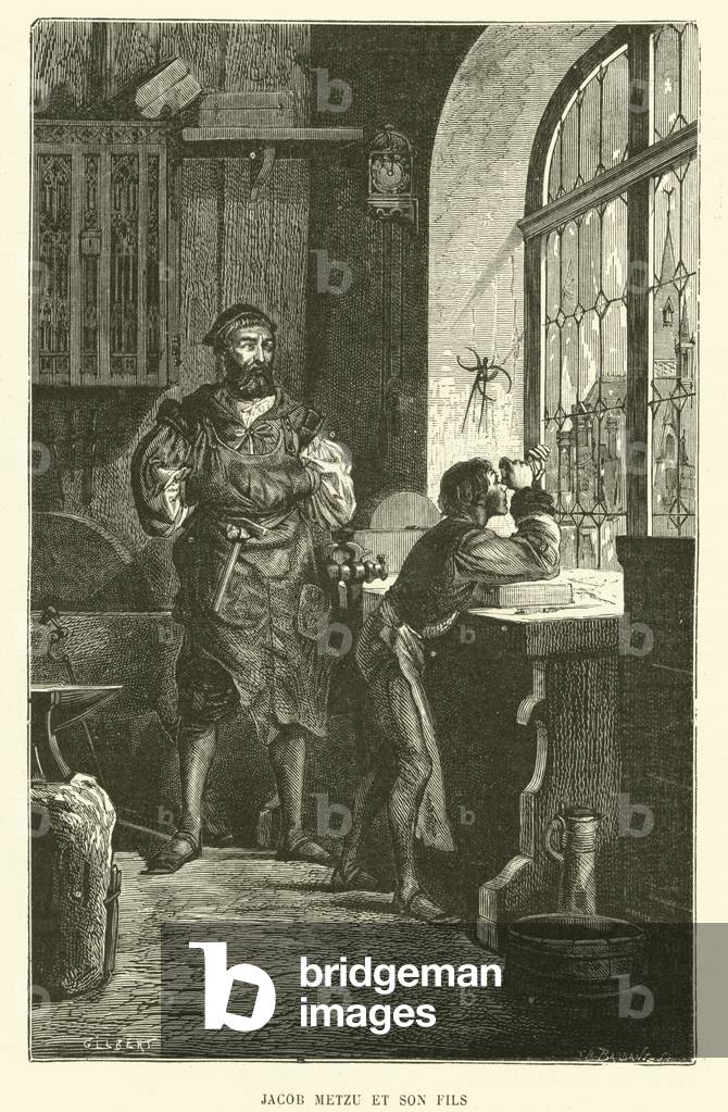 Jacob Metzu and his son (engraving)