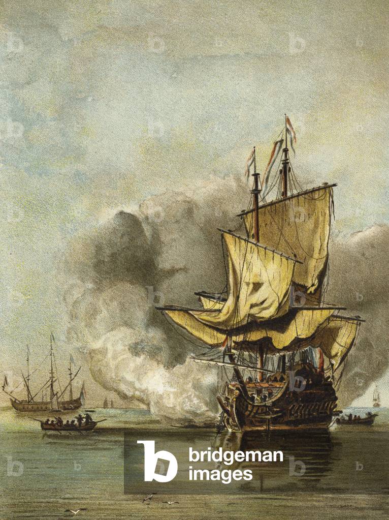 Dutch warship of the mid 17th Century (colour litho)