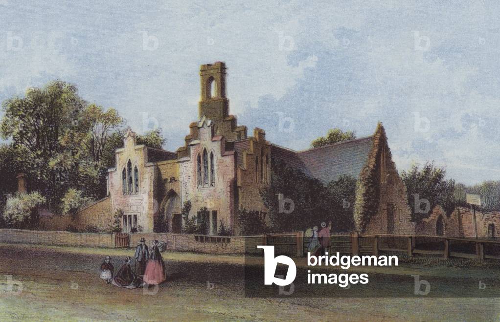 Quarr Abbey (colour litho)