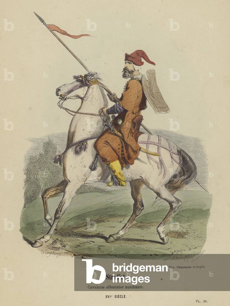 Stradiot, Cavalerie albanaise auxiliaire, XVIe Siecle (coloured engraving)