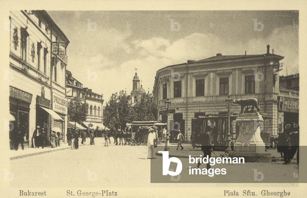 Bucharest, St George-Platz, Piata Sftu Gheorghe (b/w photo)