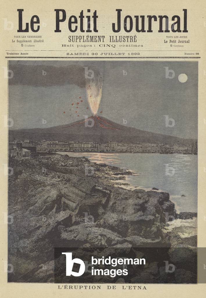 Eruption of Mount Etna (colour litho)