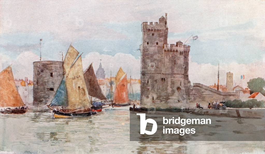 Entrance to the Harbor, La Rochelle (colour litho)