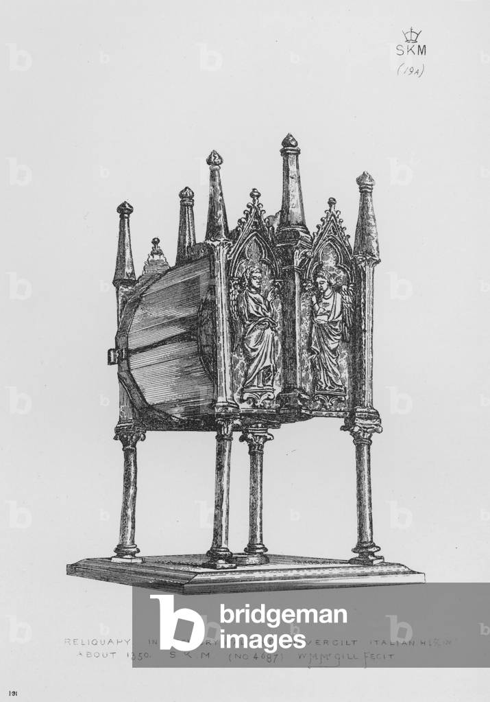 Victoria And Albert Museum: Reliquary, in rock crystal and silver gilt, Italian, about 1350 (engraving)