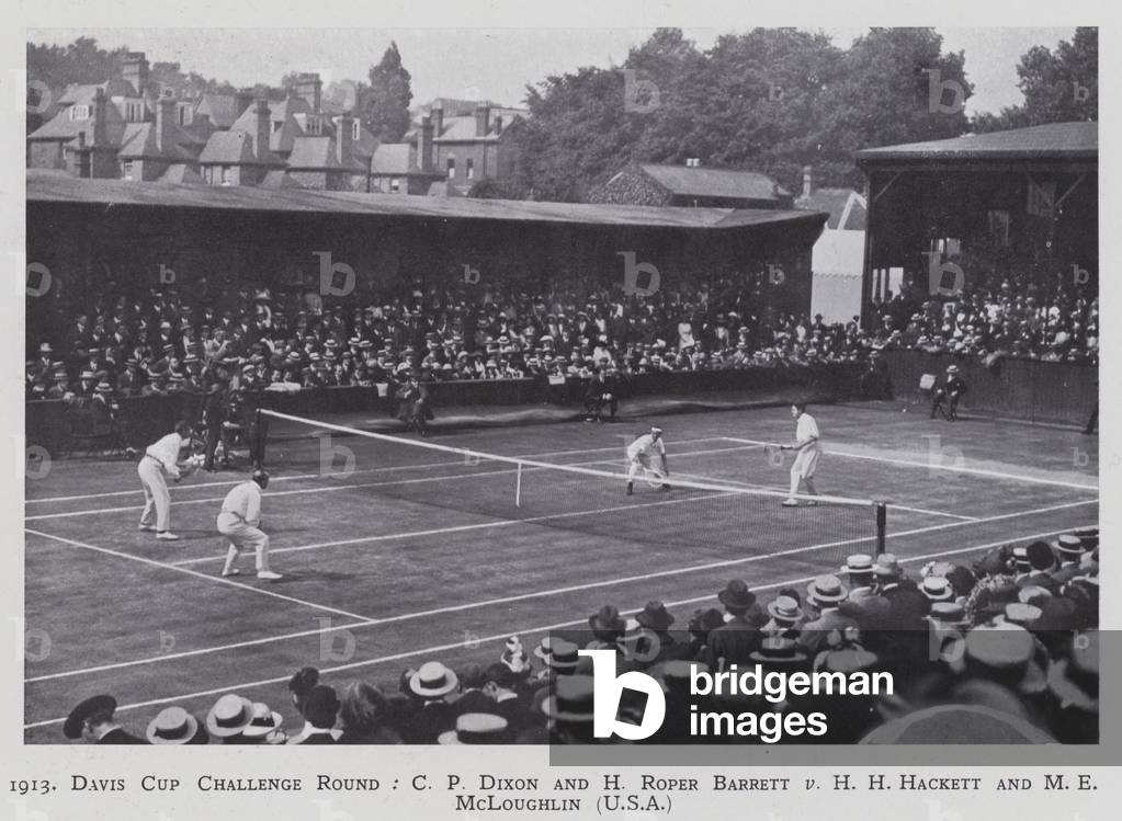 1913, Davis Cup Challenge Round, C P Dixon and H Roper Barrett v H H Hackett and M E McLoughlin (USA) (b/w photo)