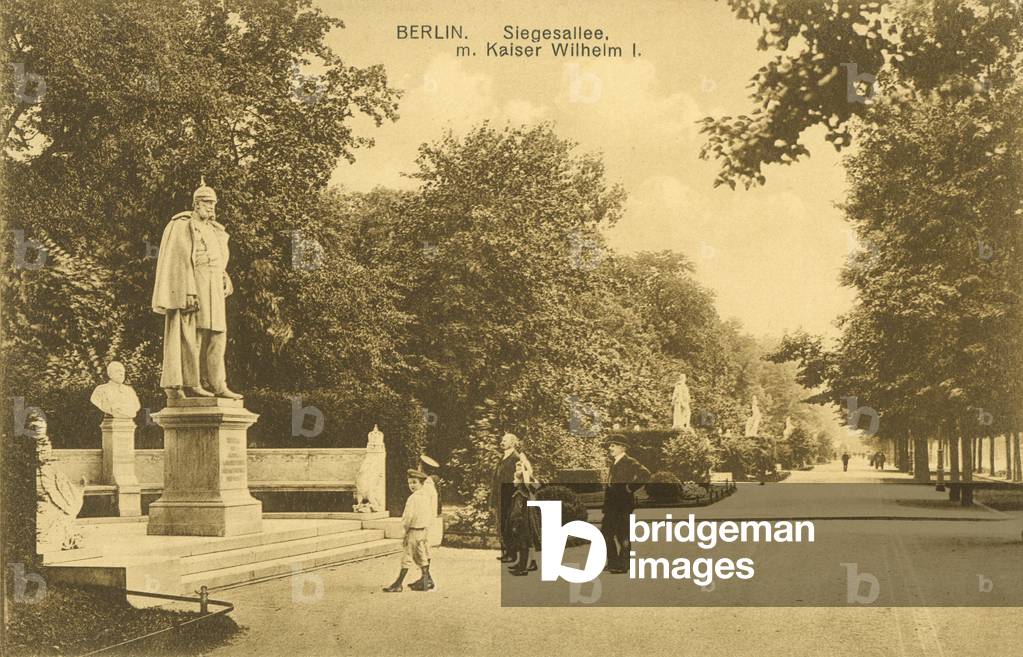 Siegesallee and statue of Kaiser Wilhelm I, Berlin (b/w photo)