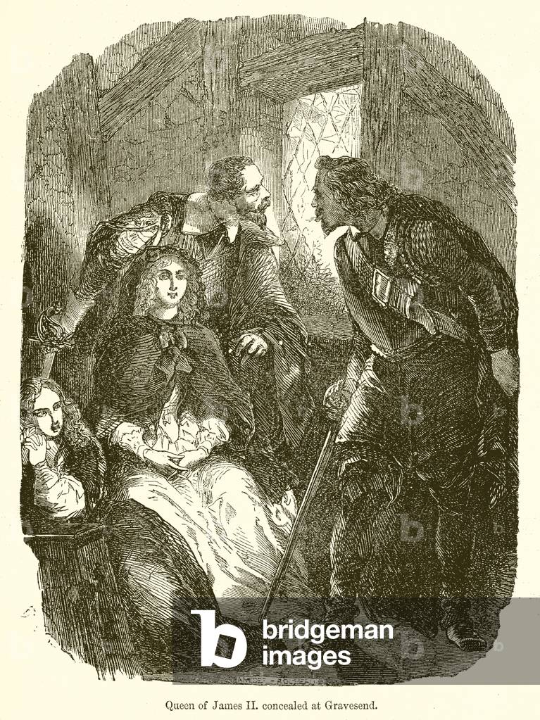 Queen of James II. concealed at Gravesend (engraving)