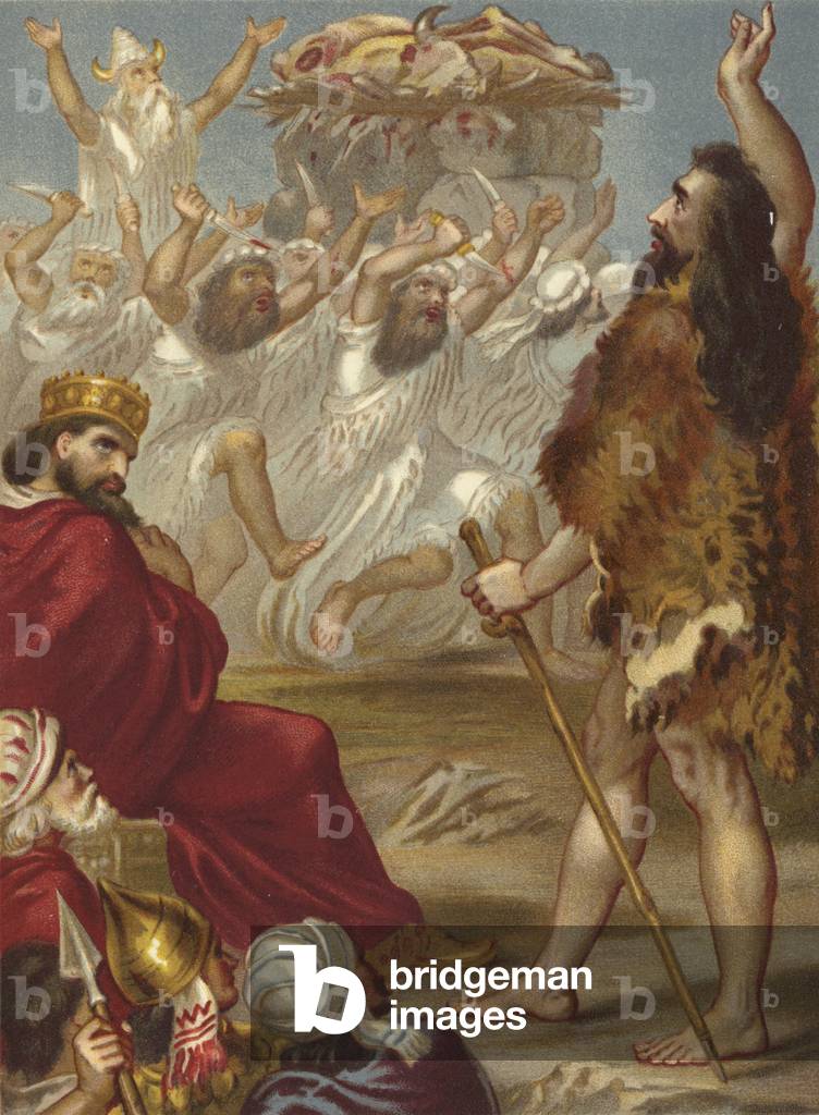 Elijah and the priests of Baal on Mount Carmel (chromolitho)