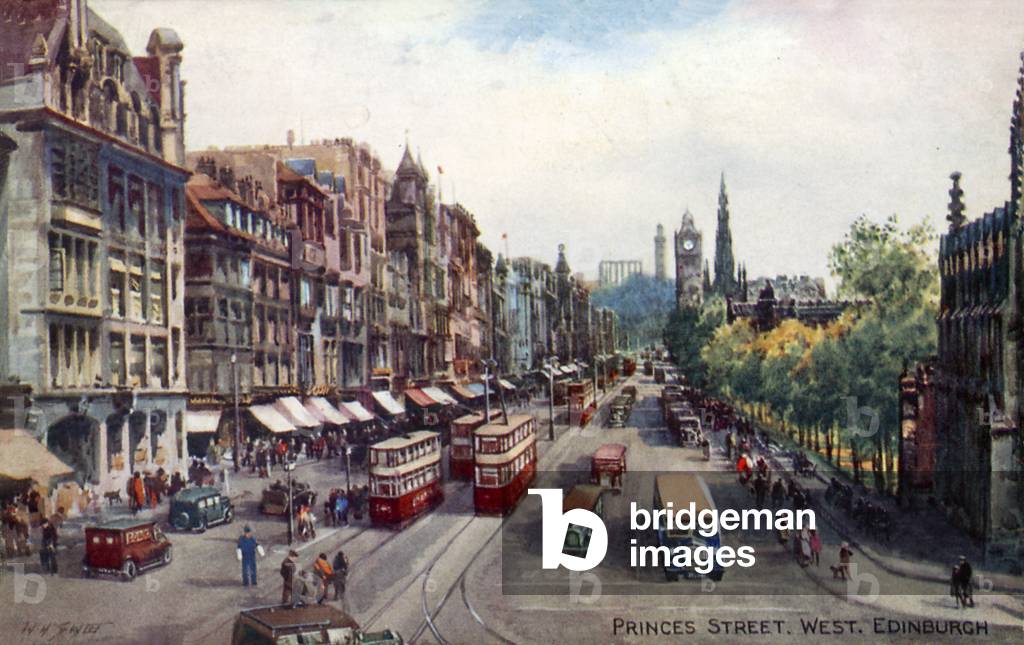 Princes Street, West, Edinburgh (colour litho)