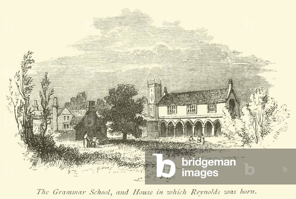 The Grammar School, and House in which Reynolds was born (engraving)