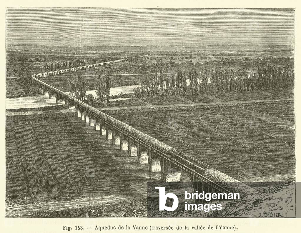 Aqueduc de la Vanne, traversee de la vallee de l'Yonne (engraving)