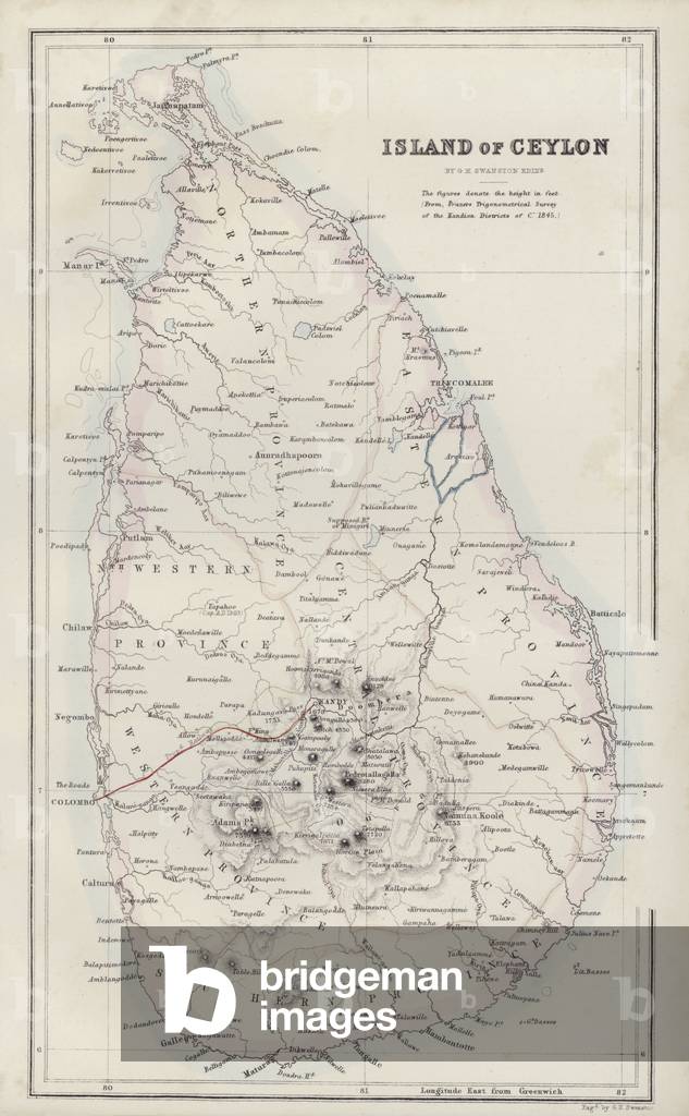 Map: Island of Ceylon, by G H Swanston, Edinburgh (colour litho)