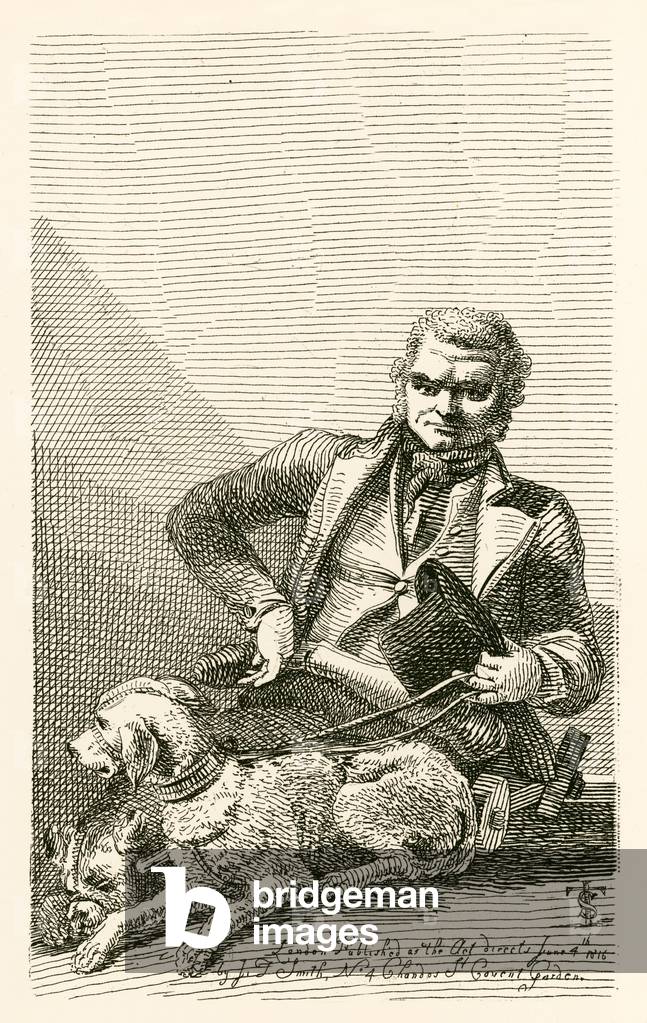 John MacNally, of Tyrone county, with his two dogs Boxer and Rover (engraving)