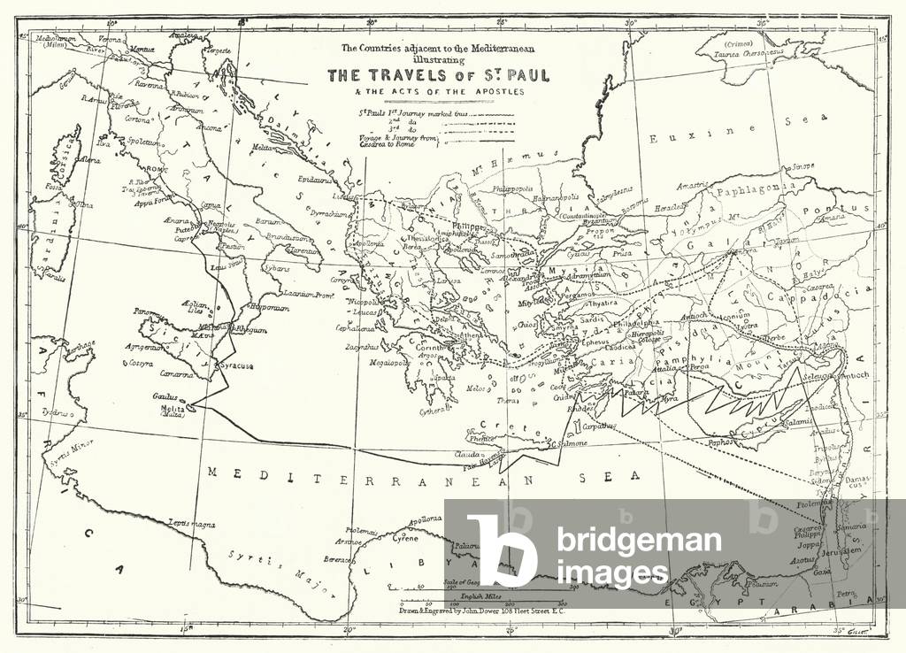 The Countries adjacent to the Mediterranean illustrating the Travels of St Paul and the Acts of the Apostles (engraving)