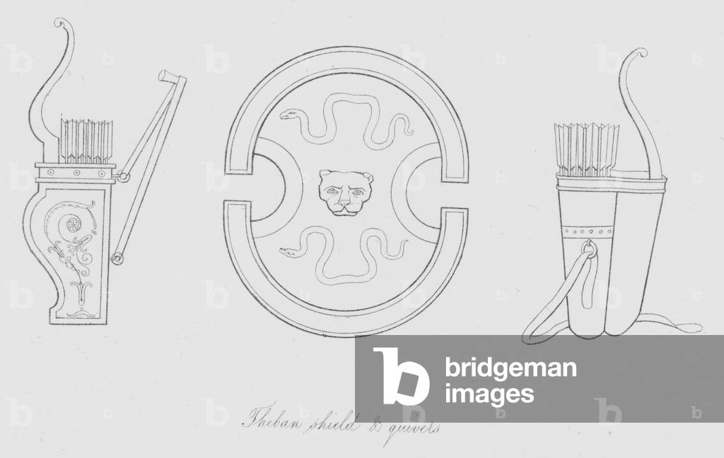 Theban shield and quivers (engraving)