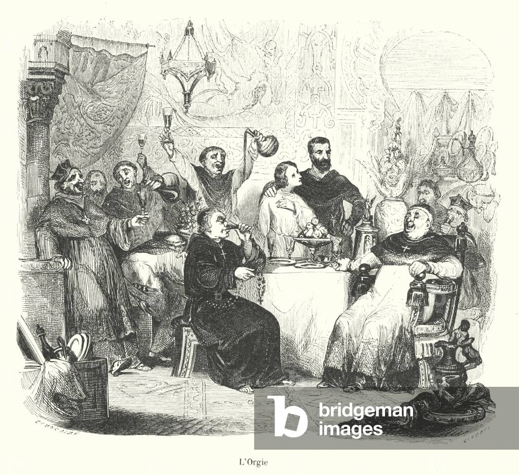 Bacchanalia of the Archbishop of Toledo at Burgos, Spain (engraving)