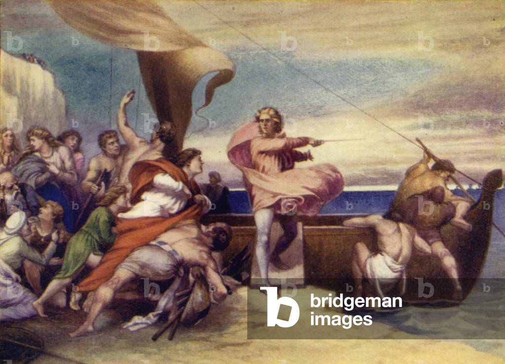 Alfred inciting the Saxons to resist the Danes (colour litho)
