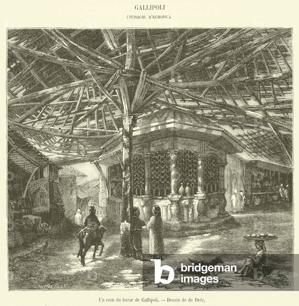 Un coin du bazar de Gallipoli (engraving)