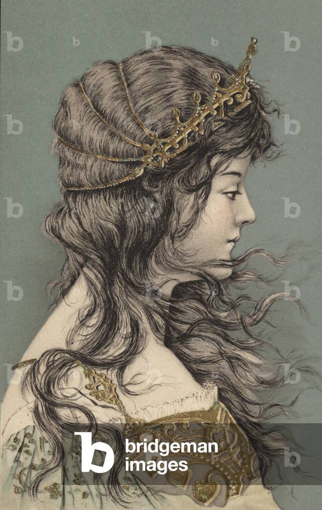 Girl in a tiara (colour litho)