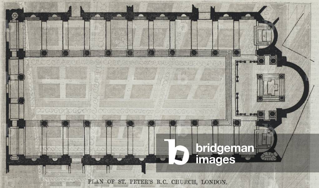 Plan of St Peter's R C Church, London (engraving)