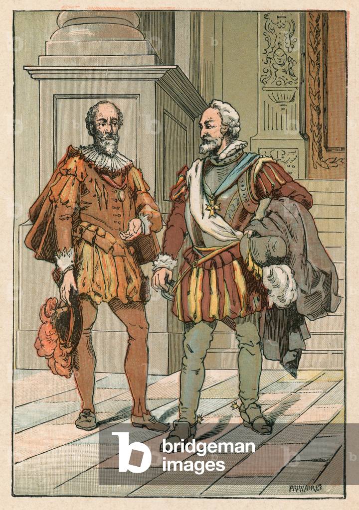 Henri IV Et Sully (colour litho)