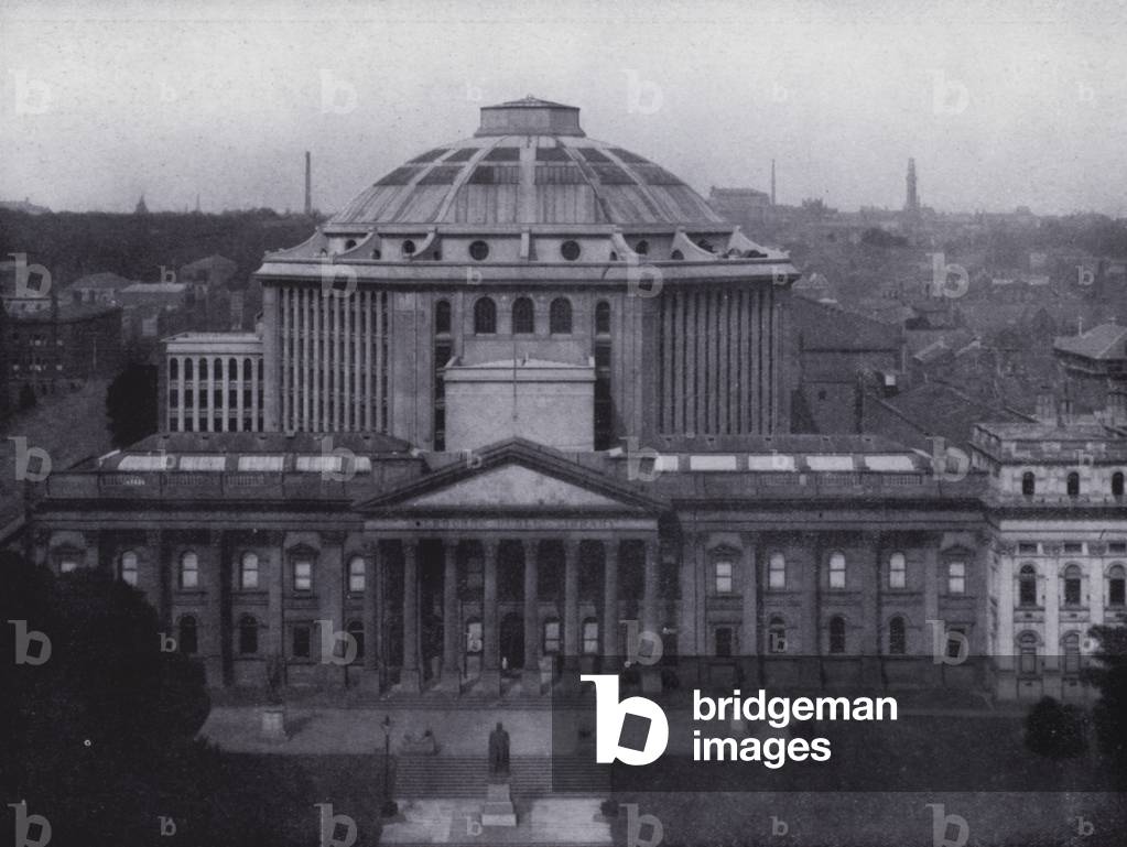 Melbourne: Public Library and Museum, portraying the largest dome in the Southern Hemisphere, Library contains 350,000 volumes (b/w photo)