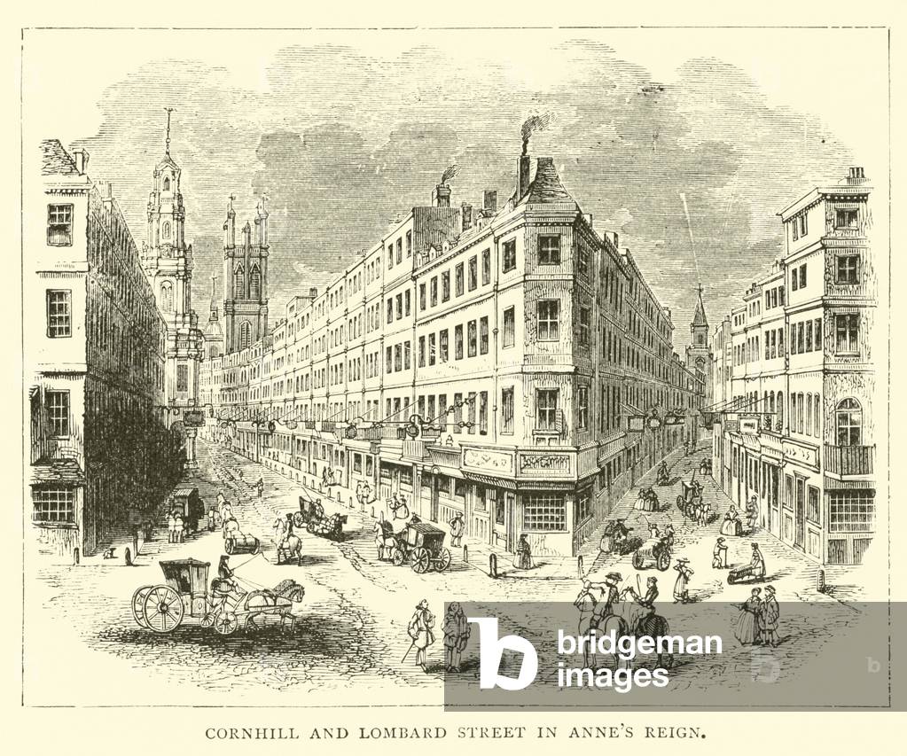Cornhill and Lombard Street in Anne's reign (engraving)