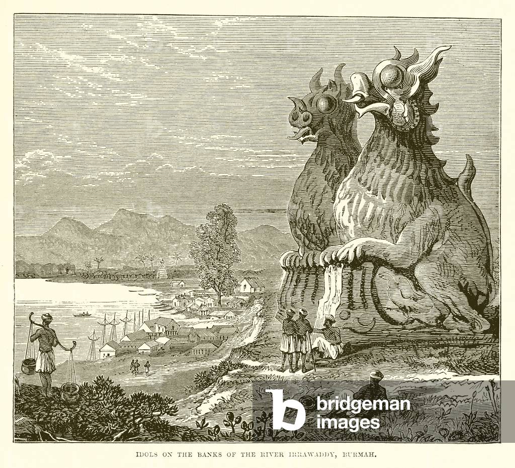 Idols on the Banks of the River Irrawaddy, Burmah (engraving)