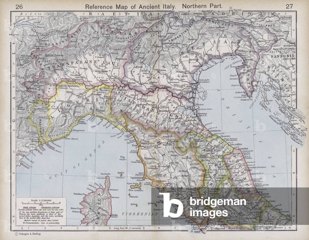 Reference Map of Ancient Italy, Northern Part (colour litho)