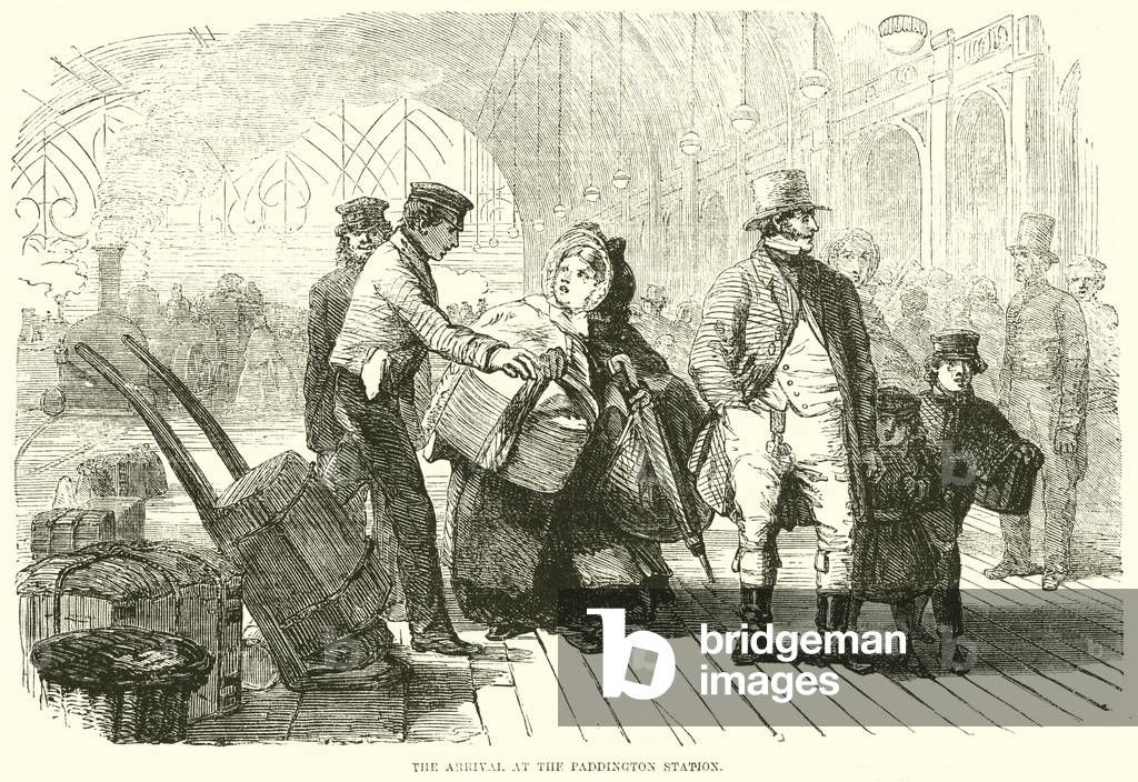 The arrival at the Paddington Station (engraving)